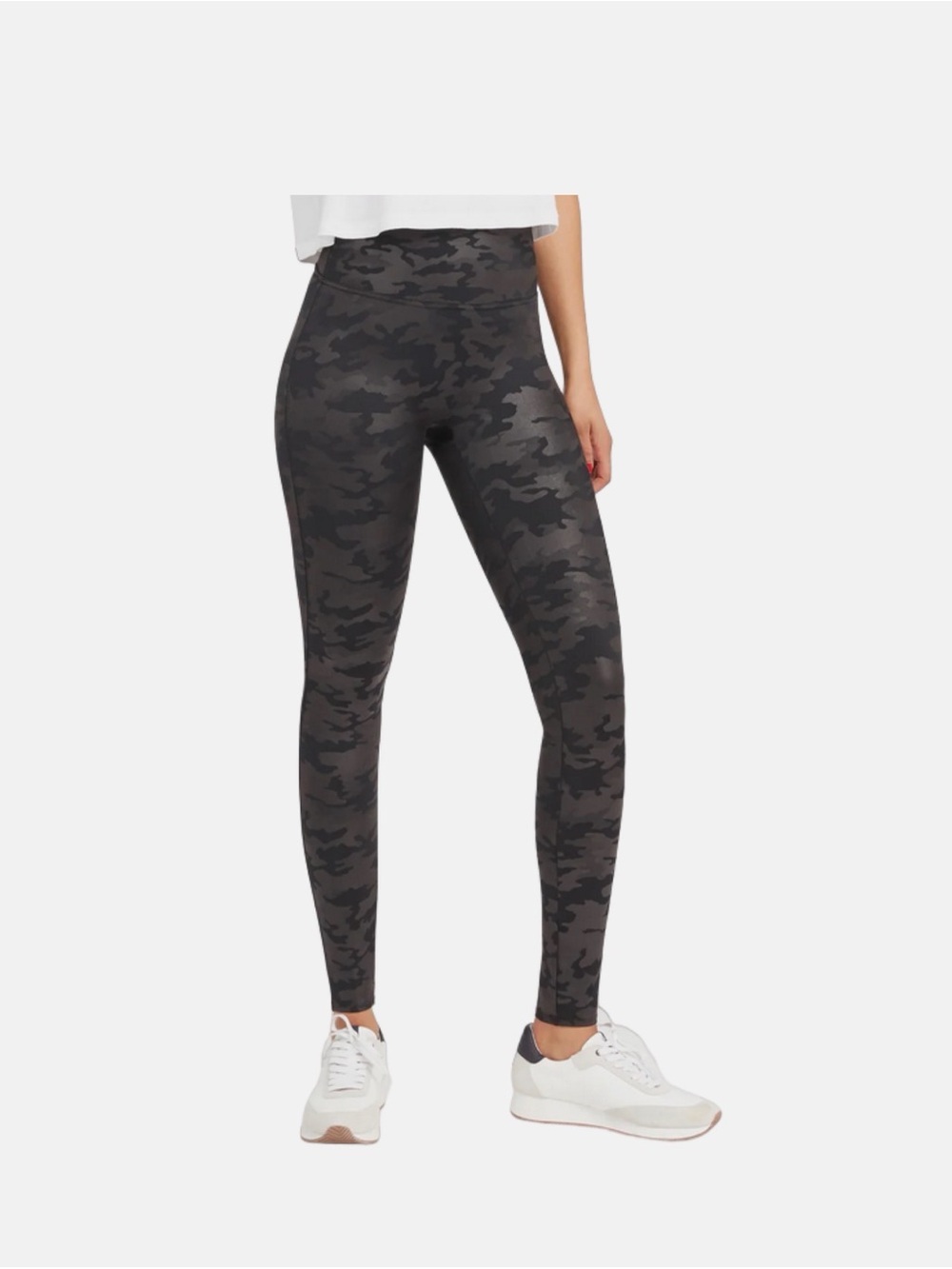 SPANX FAUX LEATHER‎ CAMO LEGGINGS PANTS  BLACK S
